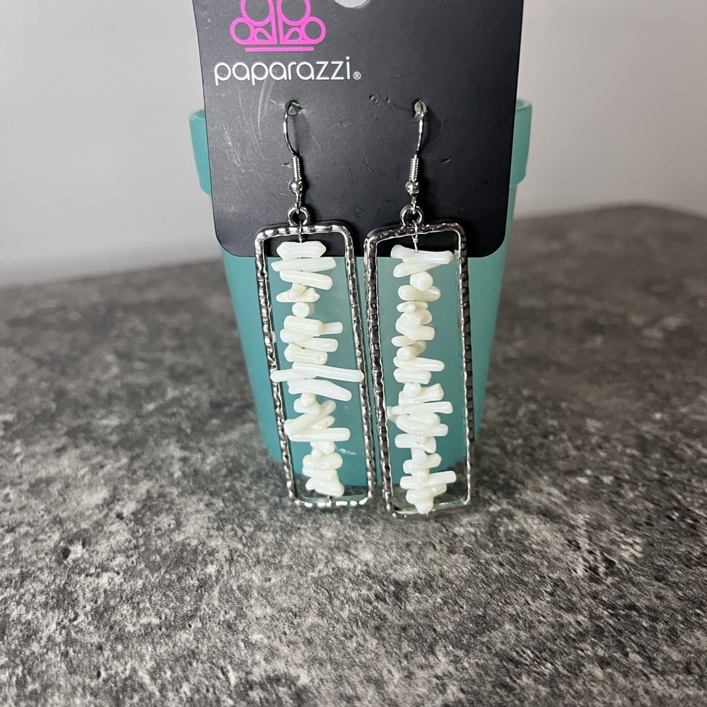 Paparazzi White Dangle Earrings